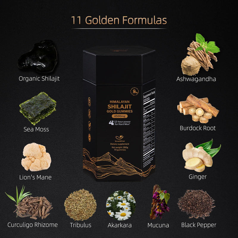 [Australia] - Organic Pure Himalayan Shilajit Gummies with Ashwagandha and Sea Moss ‚Äì Gold Shilajit for Men & Women Supplement, 105+ Natural Trace Minerals, 70-Gummy (11-Ingredient Recipe) 70 Count (Pack of 1) 