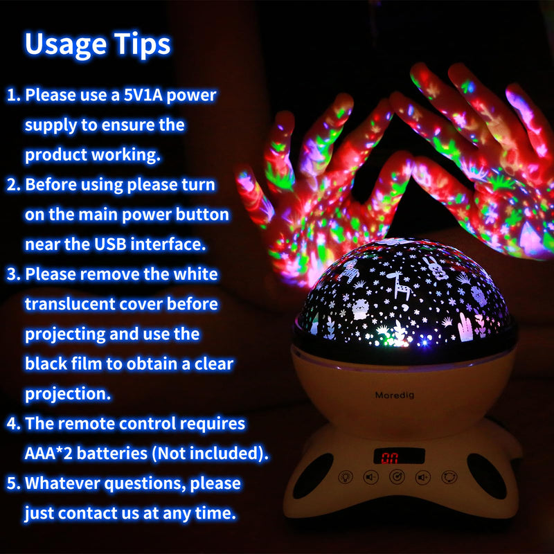 [Australia] - Moredig Kids Night Light Projector, Remote Baby Night Lights for Kids Room with 12 Music Nursery Night Light Projector for Kids Timer 2 Projections 18 Light Modes, Gifts for Baby Kids - Black Black White 