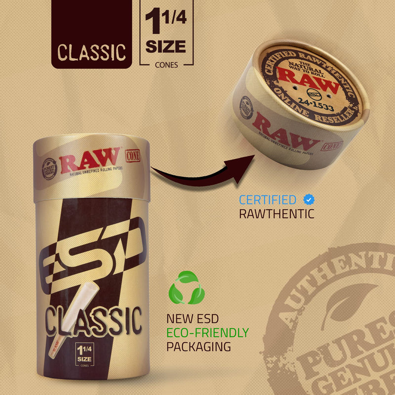 [Australia] - RAW Cones Classic 1-1/4 Size | 150 Pack | Natural Pre Rolled Rolling Paper with Tips & Packing Tubes Included 