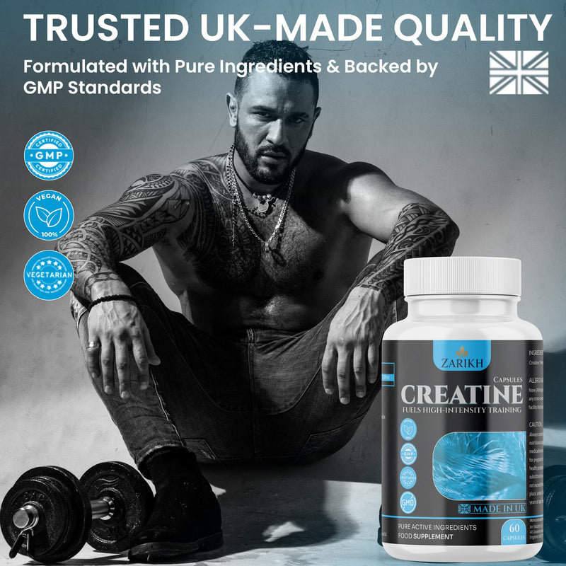 Creatine monohydrate Capsules | Supports Lean Muscle Mass, Recovery, Energy & Performance | Unflavoured creatine Capsules for Men & Women | 1500mg creatine per Serving | 60 Capsules | UK Made