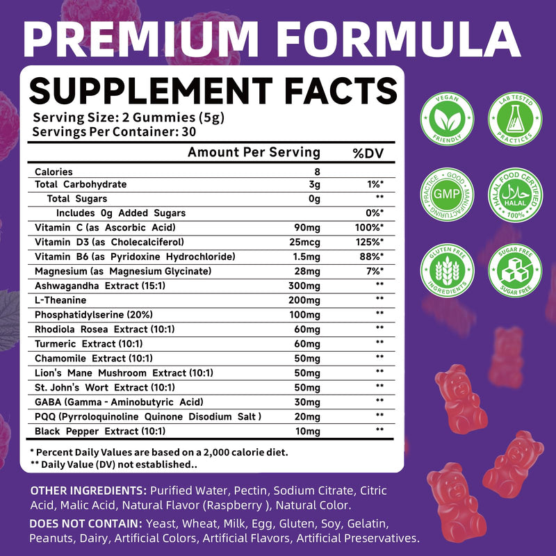 Cortisol Supplement Gummies for Women – Sugar Free Cortisol Gummies with Ashwagandha, Magnesium, L-Theanine, Rhodiola Rosea Supports for Daily Wellness - Vegan Raspberry Flavor, 60 Count 60 Count (Pack of 1)