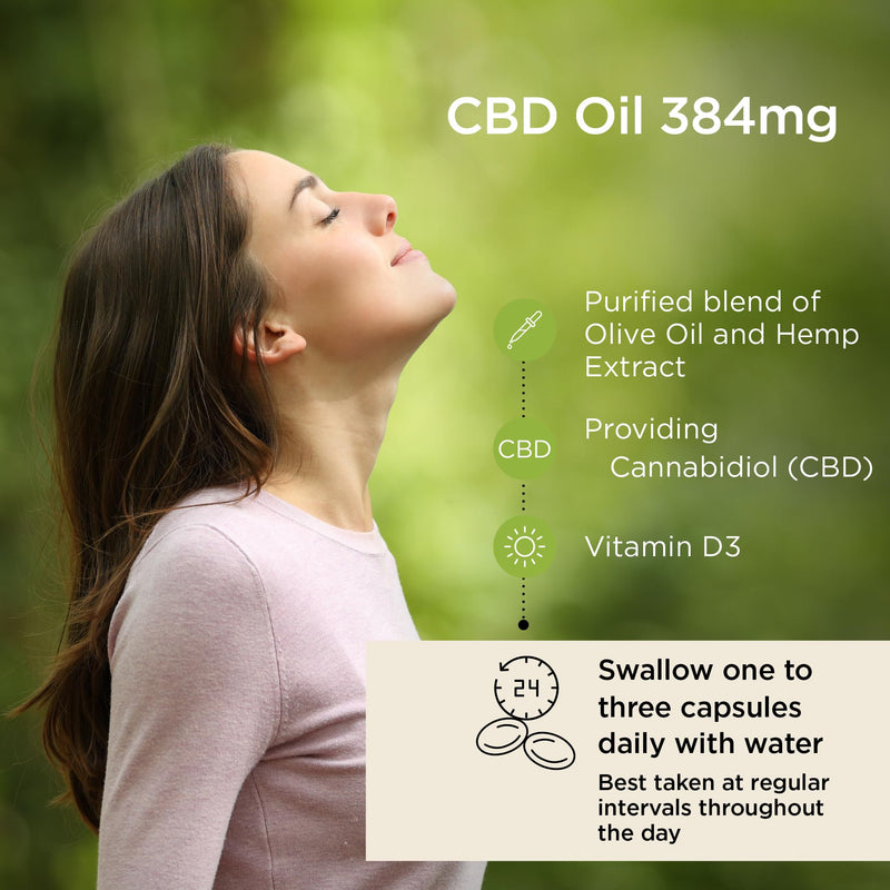 Healthspan CBD Oil Capsules 384mg (60 Capsules) | 6.4mg Pure CBD Oil Capsules | 384mg CBD per Pack | Enriched with Vitamin D