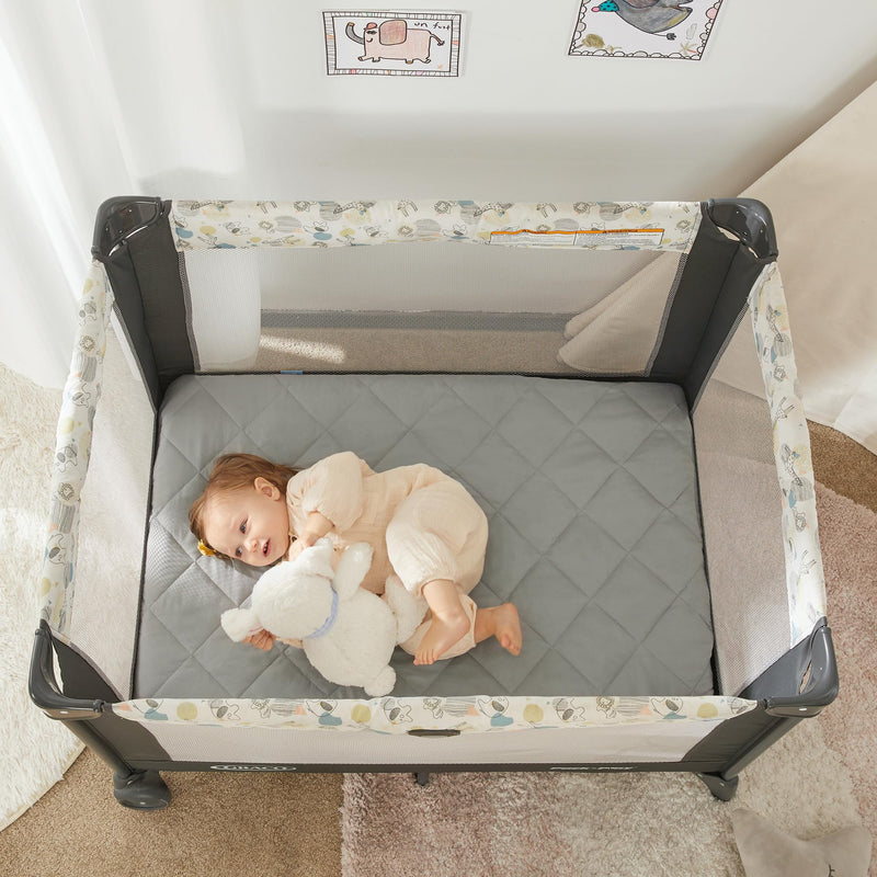[Australia] - TILLYOU Pack and Play Sheet - Soft Quilted Crib Cover Pad, Toddlers Mattress Protector with 1''-3'' Deep Pocket, Thick Play Yard Playpen Sheets, Breathable Fluffy Crib Mattress Pad, 39"x27", Grey Gray pack n play sheet 