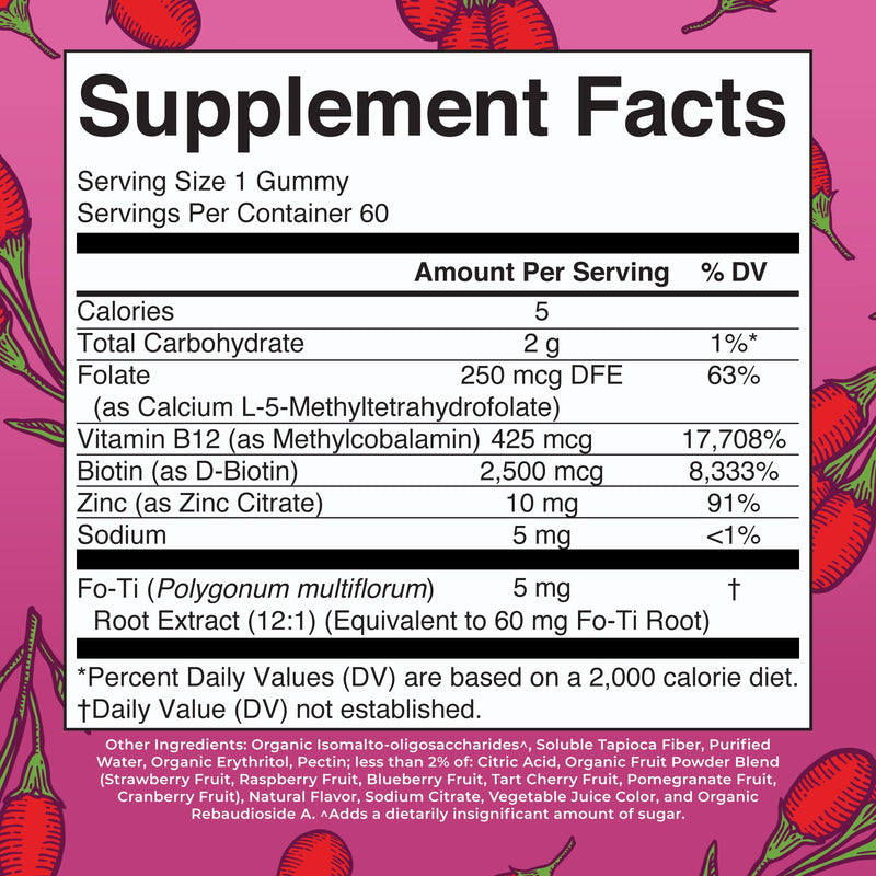 MARYRUTH'S Biotin Gummies, Hair Growth, Vegan, Sugar Free, Non-GMO, 60 Ct | Sugar Free, Vegan, Non-GMO, 2,500 mcg Biotin, Hair Skin and Nails 60 Count (Pack of 1)