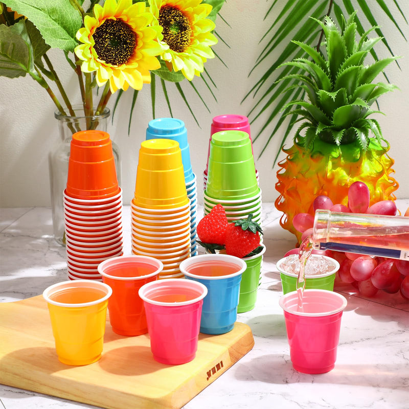 [Australia] - 100 Pack 2 oz Plastic Shot Cups,Mini Disposable Shot Glasses 2 oz Small Plastic Cups for Wedding, Graduation Party, Beer Taste Serving, Snacks(Multi Colors) Multi Colors 