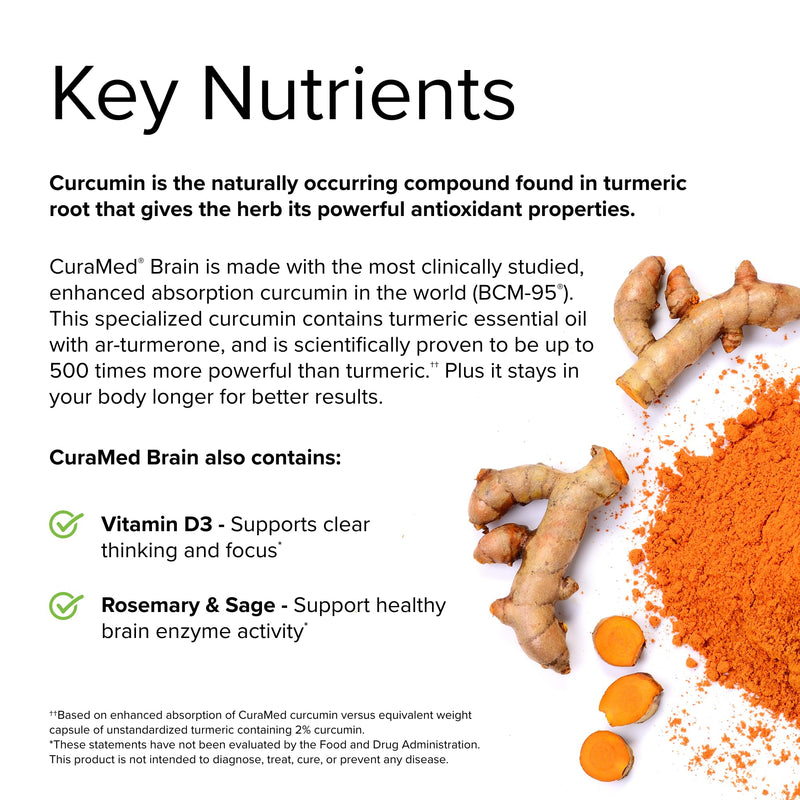 [Australia] - Terry Naturally CuraMed Brain - 60 Softgels - with BCM-95 Curcumin, Vitamin D3, Rosemary & Sage - Non-GMO, Gluten Free - 30 Servings 1 