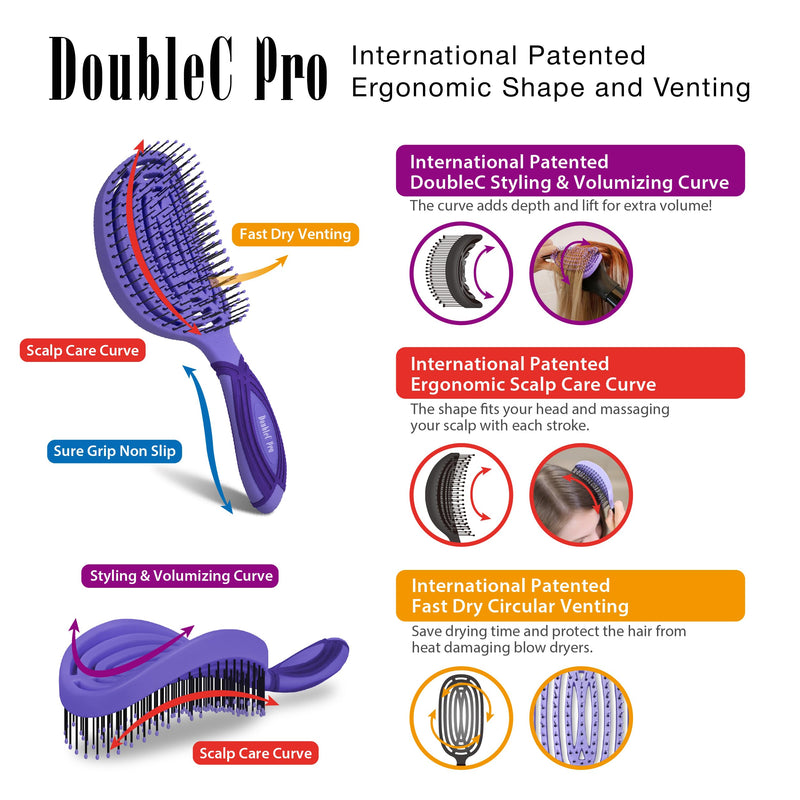 NuWay 4HAIR DoubleC PRO U.S. Patented Double Curved Detangling Brush is Hair Dryer Safe (Hyacinth) Hyacinth
