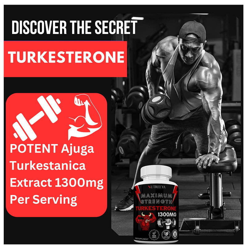 Turkesterone -1300mg Max Strength Ajuga Turkestanica Extract, Vegan, Gluten Free, (Not Turkesterone Capsules) (Pack of 1 (60 Pills)) PACK OF 1 (60 Pills)