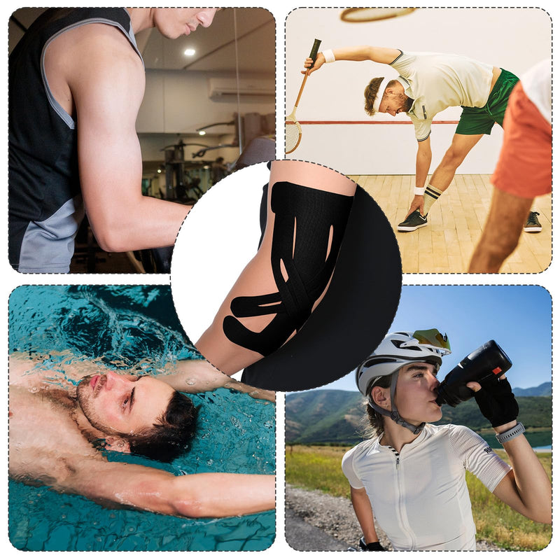 20 Count Pre-Cut Kinesiology Tape for Elbow, Precut Muscle Tapes Strips for Elbow Waterproof Breathable Hypoallergenic Latex-Free, Elastic Cotton Sports Athletic Tapes for Elbow Pain Relief & Support Black