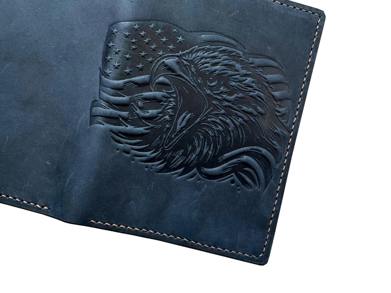 Handmade Leather Wallet for Men with American Eagle Engraving – Full Grain Leather Bifold Wallet – Gift for Him