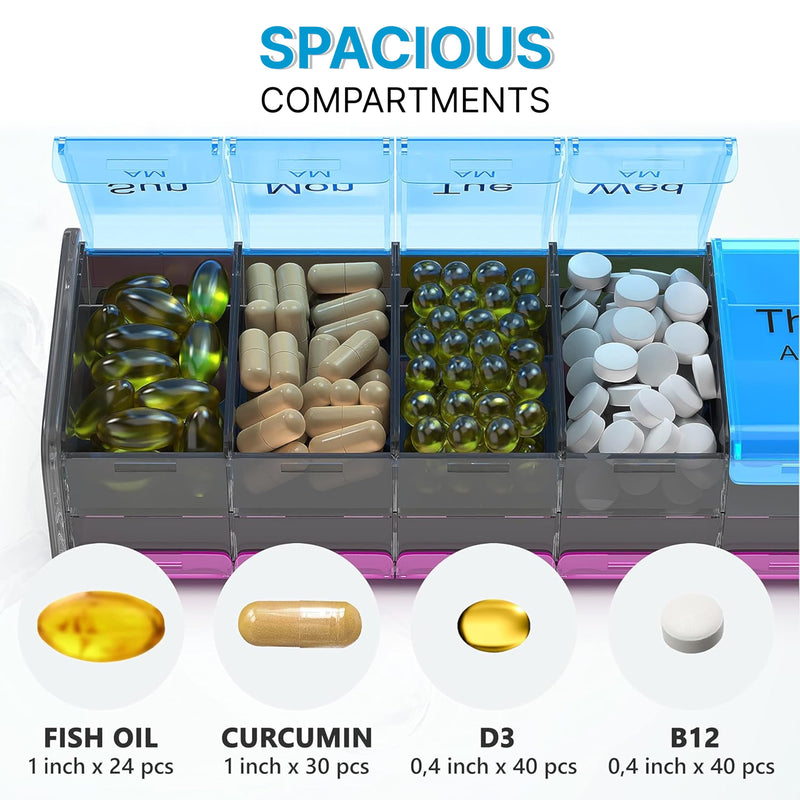 [Australia] - Extra Large Pill Organizer- XXL Pill Box 7 Day - Weekly Pill Organizer with AM PM Large Compartments Big Pill Case for Supplements Jumbo Pill Holder for Vitamins Huge Medicine Organizer 2 Times a Day Purple/Blue 