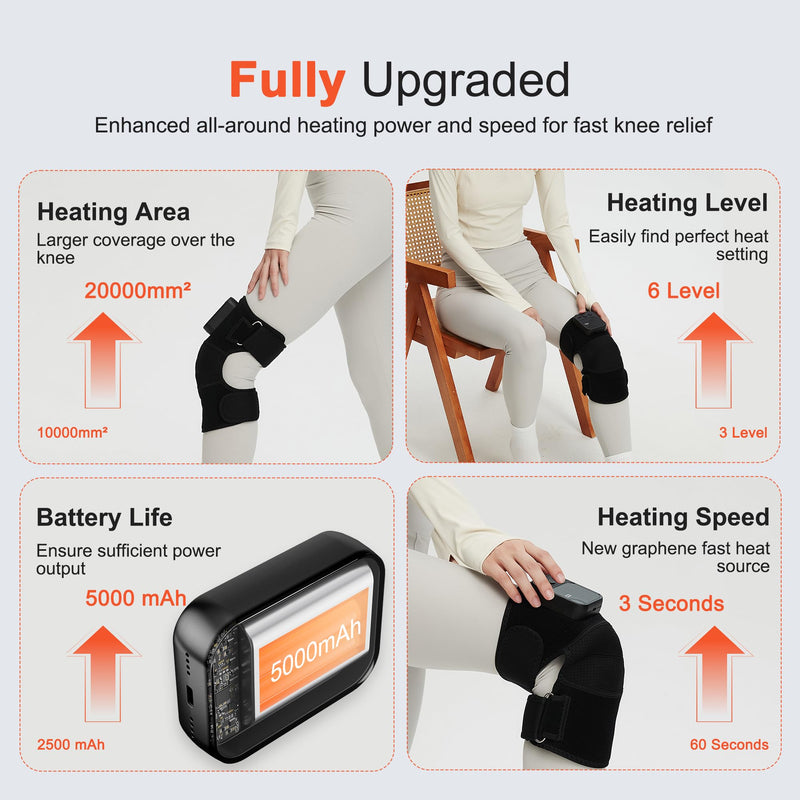 Knee Massager with Heat for Pain Relief V5.0[2026 Upgraded] - Electric Cordless Heated Knee Brace with 6 Heat Levels and 3 Vibration Massage Mode, Gifts for Men Women (Black, 1-Pack) Black (1pack)