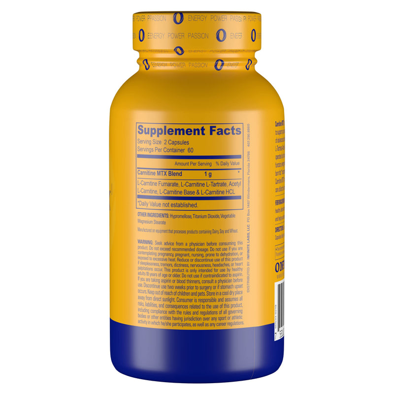 [Australia] - Infinite Labs L Carnitine 1000mg MTX - Amino Acid Blend of Carnitine Fumarate, L-Carnitine L-Tartrate, Acetyl L-Carnitine, L-Carnitine HCL, L-Carnitine Base 120 Veggie Capsules. 