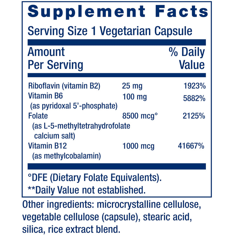 Life Extension Homocysteine Resist Vegetarian Capsules, 60 Count | Vitamin B2, B6, B12 & Folate as L-5-MTHF Support Heart & Brain Health, Once Daily, Gluten Free, Non-GMO & Vegetarian 60 Count (Pack of 1)