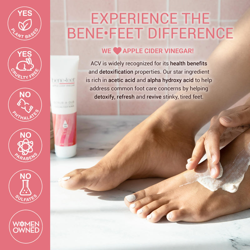 [Australia] - Benefeet Scrub-A-Dub Cooling Foot Scrub - Exfoliates + Refreshes Dry + Dull Skin, Get Smoother Skin from Heel to Toe, Made w/Vitamin E, Apple Cider Vinegar, Walnut Shell + Apricot Seed, 4 oz (2 Pack) 4 Ounce (Pack of 2) 