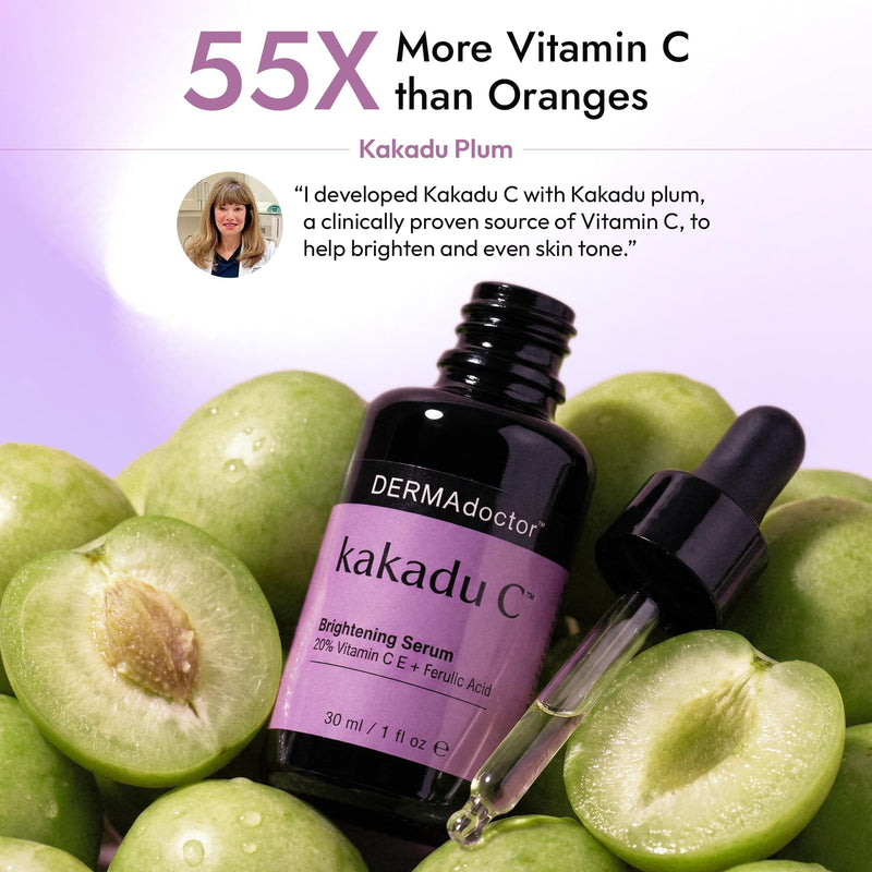 DERMAdoctor Kakadu C 20% Vitamin C Serum for Face, Ferulic Acid, 1 fl oz | Tocopherol + plum antioxidants • Anti aging • Brightens the look of discoloration • Hydrating • Dermatologist formulated Vitamin C - Brightening