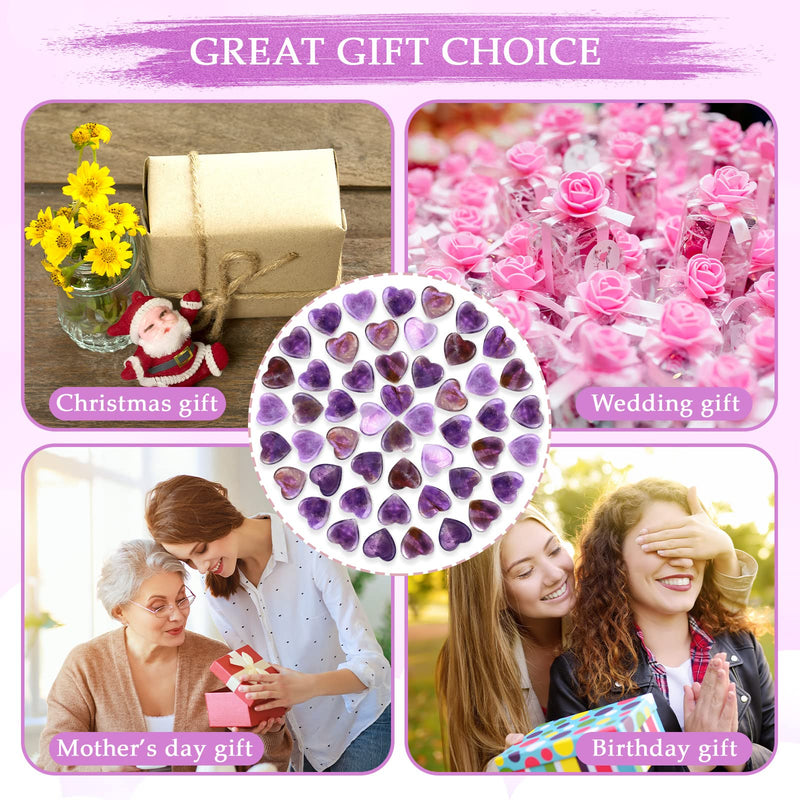 [Australia] - Gerrii 50 Pcs Heart Healing Stone Bulk Quartz Heart Inspirational Stones Gift for Women Love Pocket Polished Natural Energy Balancing Meditation 0.8 Inch(Purple) Purple 