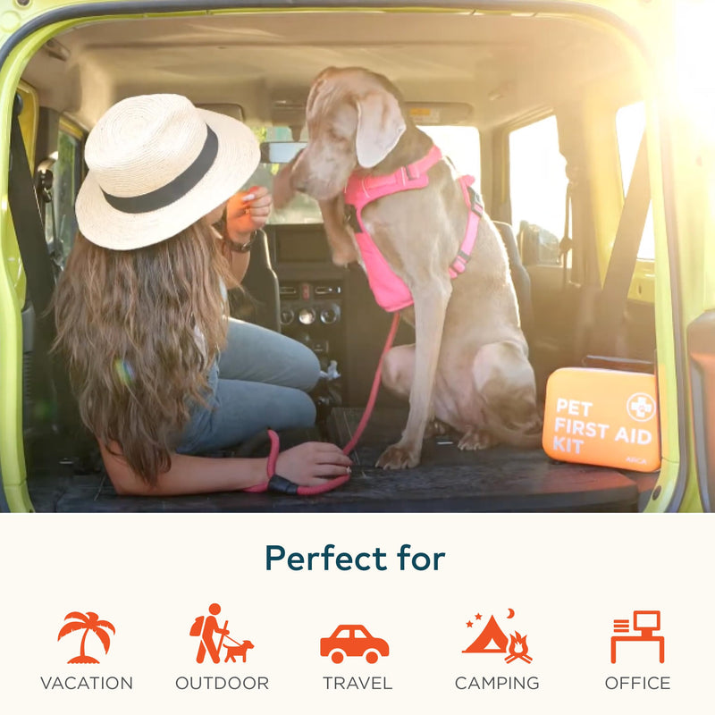 [Australia] - Cat & Dog First Aid Kit for Car - Pet Emergency Kit for Home Office Travel – Dog Camping Essentials with Digital Thermometer, Muzzle & Mini First Aid Pouch Neon Orange 