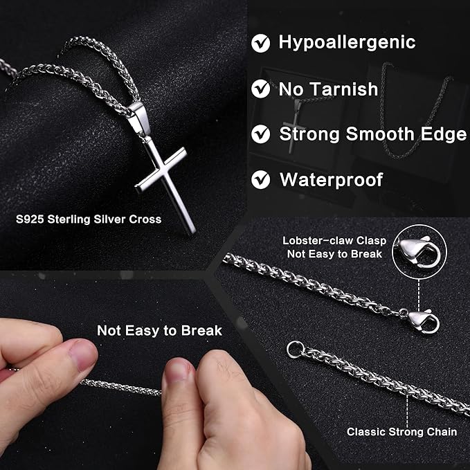 [Australia] - Sterling Silver Cross Necklace - on Silver Chain - Size: 27mm x 16mm x 1.2mm thick - 8156 45.0 Centimetres 