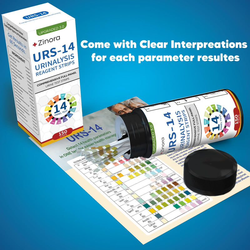 14-Parameters Urine Reagent Strips [150ct], Comprehensive Urinalysis Detection with Fast Full Check-up | Kidney, Liver, UTI, Ketosis - CRE, PRO, BIL, KET, SG +9 More