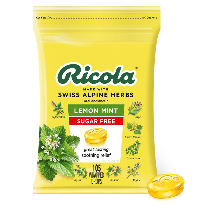 [Australia] - Ricola Sugar Free Lemon Mint Herbal Cough Suppressant Throat Drops, 105ct Bag Medication 