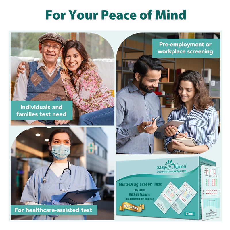 Easy@Home 6 Pack Multi-Drug Screen Test, 10 Panel Urine Drug Tests Kit | Testing AMP/BZO/COC/THC/MET/MOR/BAR/MDMA/PCP/MTD, Instant Drugs Test Kits Including Sensitive Marijuana Test, EDOAP-3104