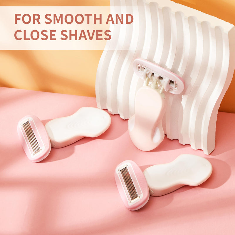 [Australia] - Mini Razors for Women, Extra Smooth On The Go Razor with 1 Travel Case + 1 Handle + 5 Blade Refills + 1 Gift Box, 5 Blades Portable Body Razor for Shaving and Hair Removal (Pink) 