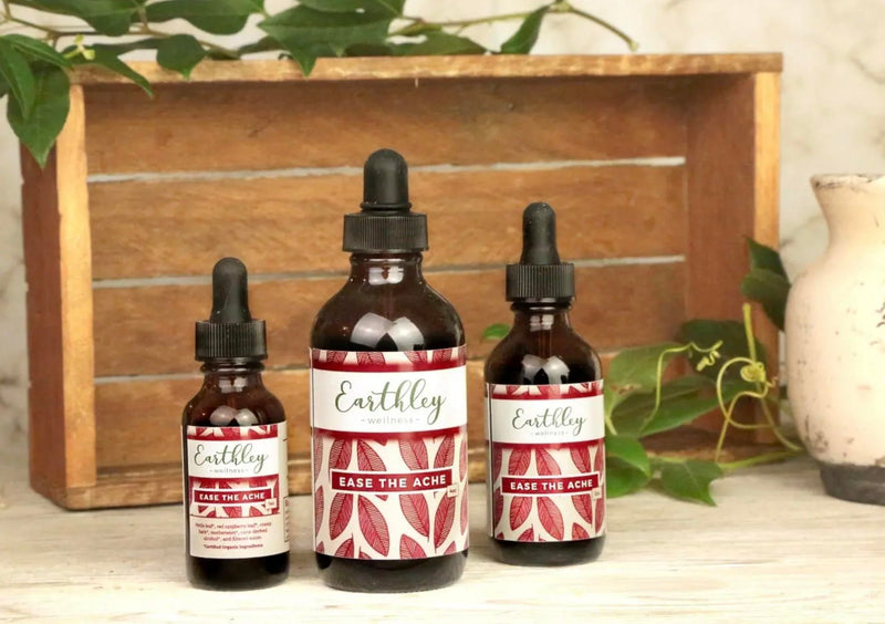 [Australia] - Earthley Wellness Ease The Ache, Natural Hormone Support for Cramps, Bloating, Mood Swings, and Postpartum Discomfort, Cramp Bark, Red Raspberry Leaf, Motherwort, Nettle (1oz) 