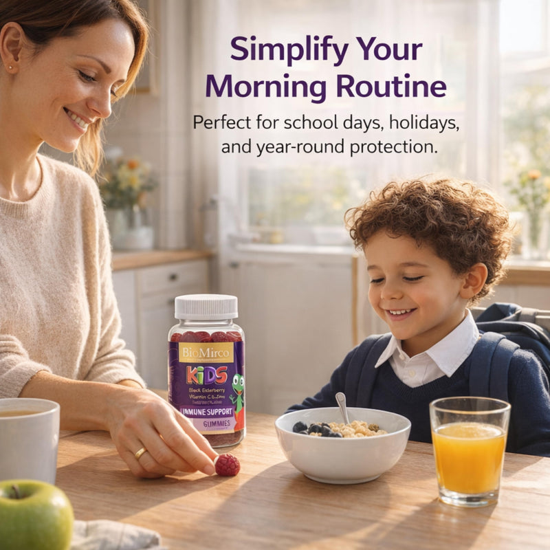 BioMirco Kids Immune Support Vitamins, Zinc for Kids, Immune System Booster, Triple Immunity Gummies, Delicious Taste Children's Gummy with Vitamin C, Zinc and Natural Elderberry, Daily Immunity