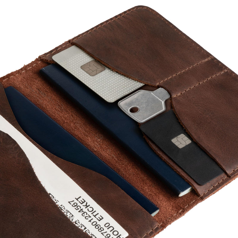 Hide & Drink, Double Passport Cover with Slots for Bills and Keys, Rustic Case, ID Organizer, Full Grain Leather, Handmade Accessories, Bourbon Brown