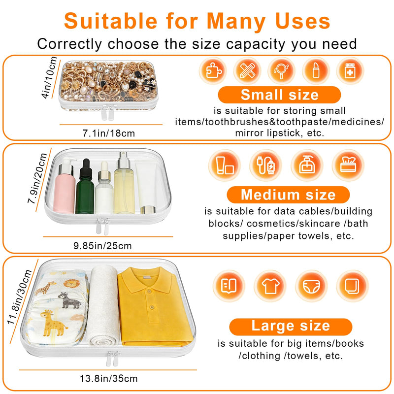 Clear Hard Shell Storage Bag 3 Pcs Waterproof PET Travel Cosmetic Organizer | Multi-size Plastic Zipper Pouch Crush-proof Makeup Box Fits Cosmetics,Toiletries for Travel,Home,Outdoors