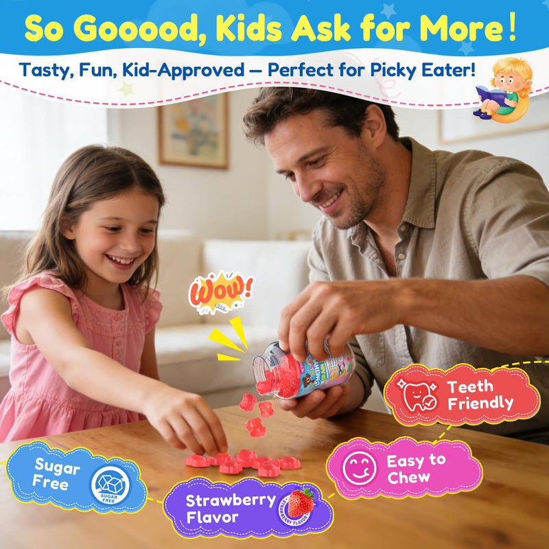 Kids L-Methylfolate Gummies, Focus Gummies For Kids + Magnesium, Saffron | Active 5-MTHF Kids Methylated Multivitamin + Lion's Mane, Choline, Methyl B12 & B6 for Brain, Mood, Bēhavior, No Sugar, 2Pack