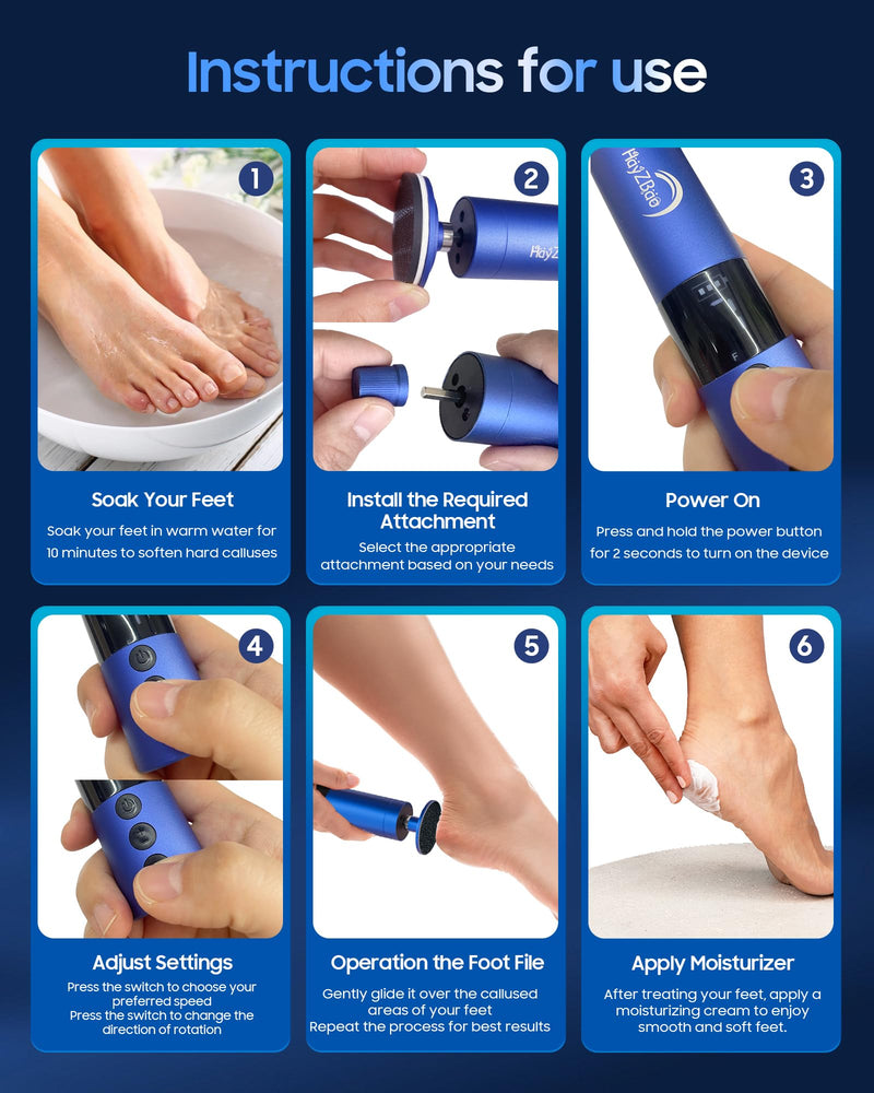 [Australia] - 11000 RPM Rechargeable Electric Foot Callus Remover with 2Glass Sander Discs - Cordless Foot Scrubber,Professional Pedicure Tool for Dead Skin and Calluses,Electric Foot File - Blue Blue - Rechargeable 