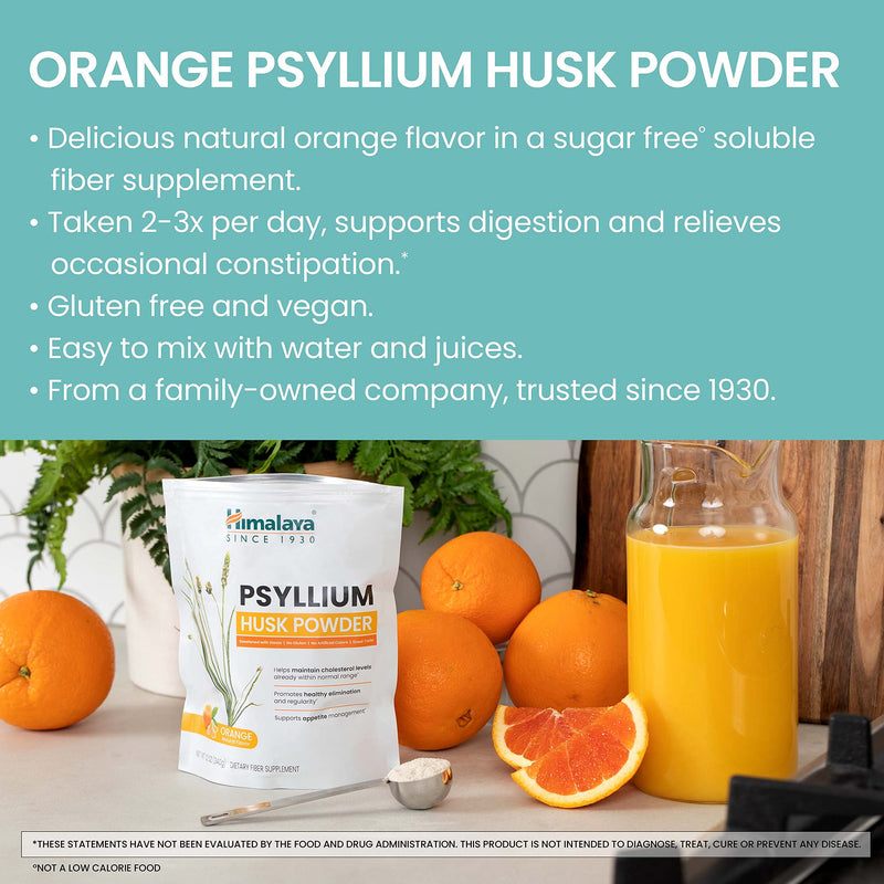 [Australia] - Himalaya Orange Psyllium Husk Powder, Daily Fiber Supplement for Regularity & Digestive Support, Sugar Free, Gluten Free, Vegan, No Artificial Colors, Easy-to-Mix,12 oz (340 g) 