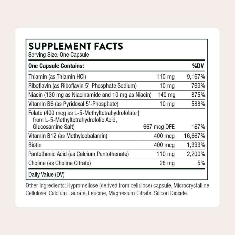 Thorne Basic B Complex, 8 Active B Vitamins & Choline, 60 Capsules