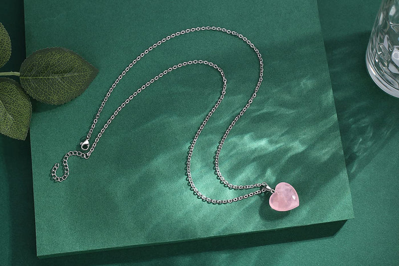 [Australia] - QINJIEJIE Crystal Necklace Quartz Healing Crystals Necklaces for Women Mothers Day Gift Quartz Heart Love Gemstone 1 Pink - Rose Quartz 