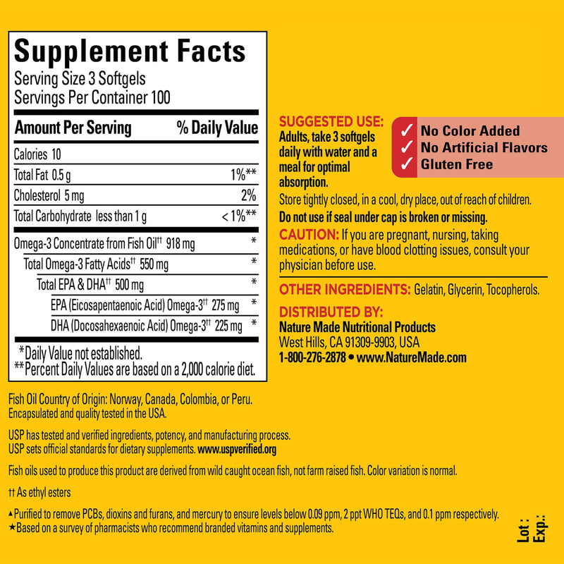 [Australia] - Nature Made Omega 3 Fish Oil Pearls 550 mg per serving, Small Size Fish Oil Supplements as Ethyl Esters, Omega 3 Supplement for Healthy Heart Support, 300 Softgels, 100 Day Supply 300 Count (Pack of 1) 