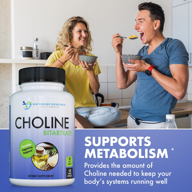 [Australia] - Premium Choline - 500 mg - 120 Veggie Capsules - by DOCTOR RECOMMENDED SUPPLEMENTS - Supports Cognitive Health, Memory & More 120 Count (Pack of 1) 