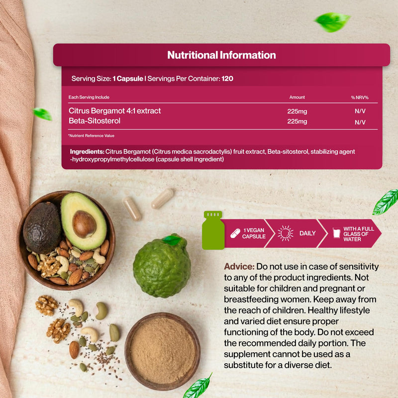 Hepatica Citrus Bergamot + Beta Sitosterol | 450mg Dual Complex | Citrus Bergamia Fruit Extract & Plant Sterols | 120 Vegan Capsules | 3rd Party Lab Tested
