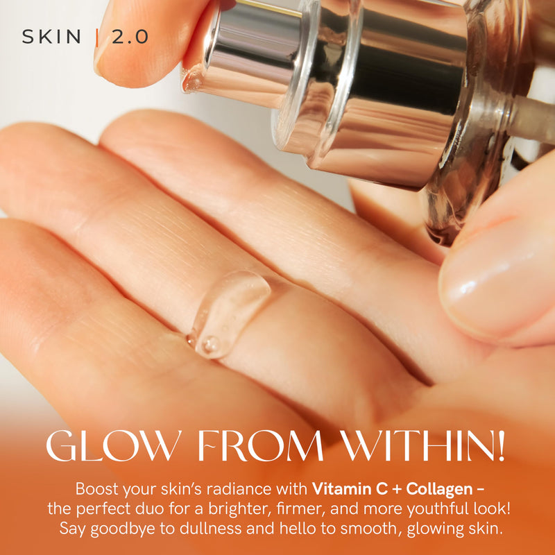 Skin 2.0 Vitamin C Serum - Dermatologist Tested, Anti-Aging & Dark Spot Remover - Brightening, Clean Beauty, Cruelty-Free, Korean Skincare for Glass Skin, All Skin Types - 1.69 Fl. oz Vitamin C and Collagen
