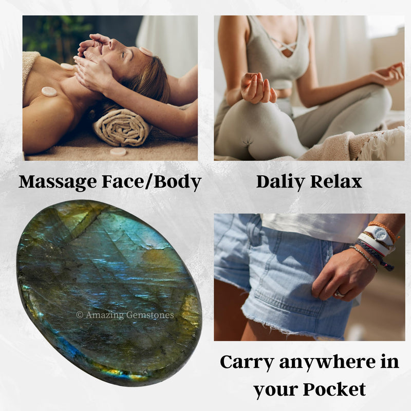 [Australia] - Labradorite Worry Stone Crystals and Healing Stones - Worry Stones for Stress Relief Gifts - Piedra Crystal Fidget for Meditation, Calming, Relaxation - Unique Stocking Stuffers and Birthday Gifts for Women, Men Labradorite 