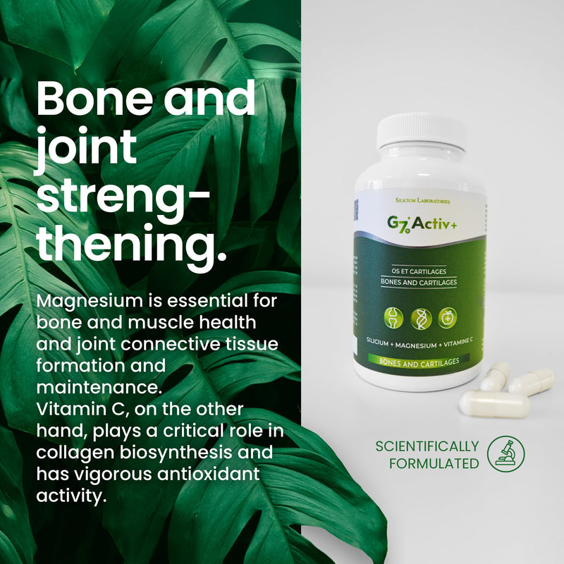 G7 Activ +. Improved Formula. Silicon Supplementation with Vitamin C and Magnesium which Improves The Maintenance Normal Bones and Joints. Extra Energy Supply and Vitality. 60 Capsules.