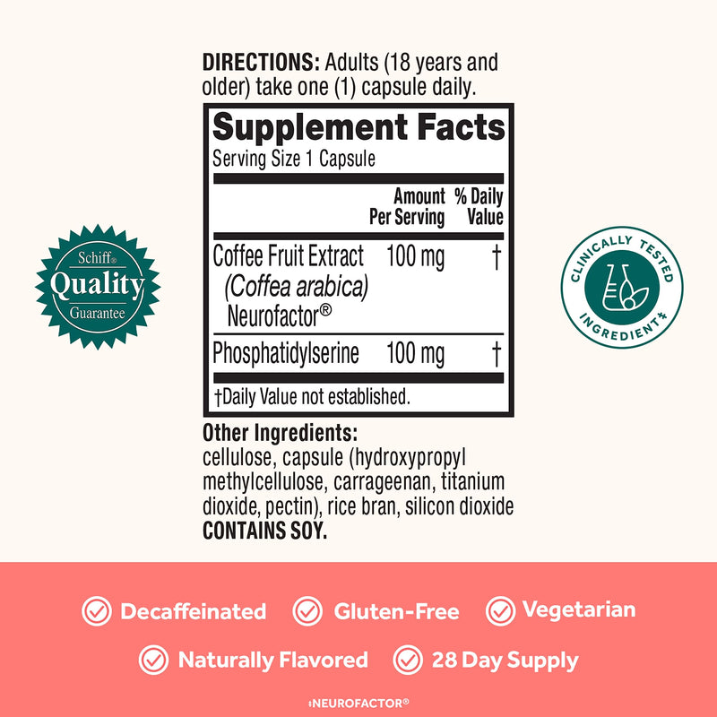 [Australia] - NEURIVA Original Decaffeinated Clinically Tested Nootropic Brain Supplement for Memory, Focus & Concentration, NeuroFactor & Phosphatidylserine, 28ct Capsules 