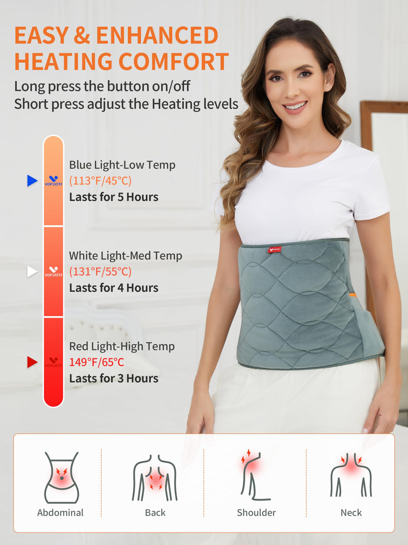 Vofuoti Portable Cordless Electric Heating Pad with 10000mAh Battery | Operated 3 Heat Settings, Rechargeable Wireless Heat Pad for Back,Abdomen,Neck,Outdoor, Gift for Women Men, FSA Eligible HSA Gray 12"x24"