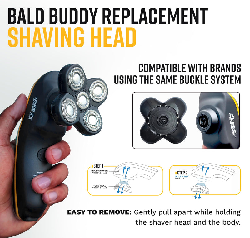 Replacement Shaver Head, Universal Rotary Wet & Dry 5-Blade Head for Coarse Hair, Skull, Face, Body, Arms, Legs, Back, Chest, 1 Unit, The Cut Buddy 1 Count (Pack of 1) Original
