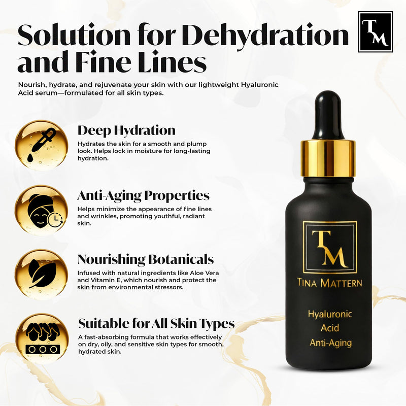 Hyaluronic Acid Serum with Vitamin E, Aloe Vera & Jojoba Oil | Anti-Aging Hydrating Facial Moisturizer for Women & Men - Targets Wrinkles, Fine Lines & Radiant Skin Tone Renewal