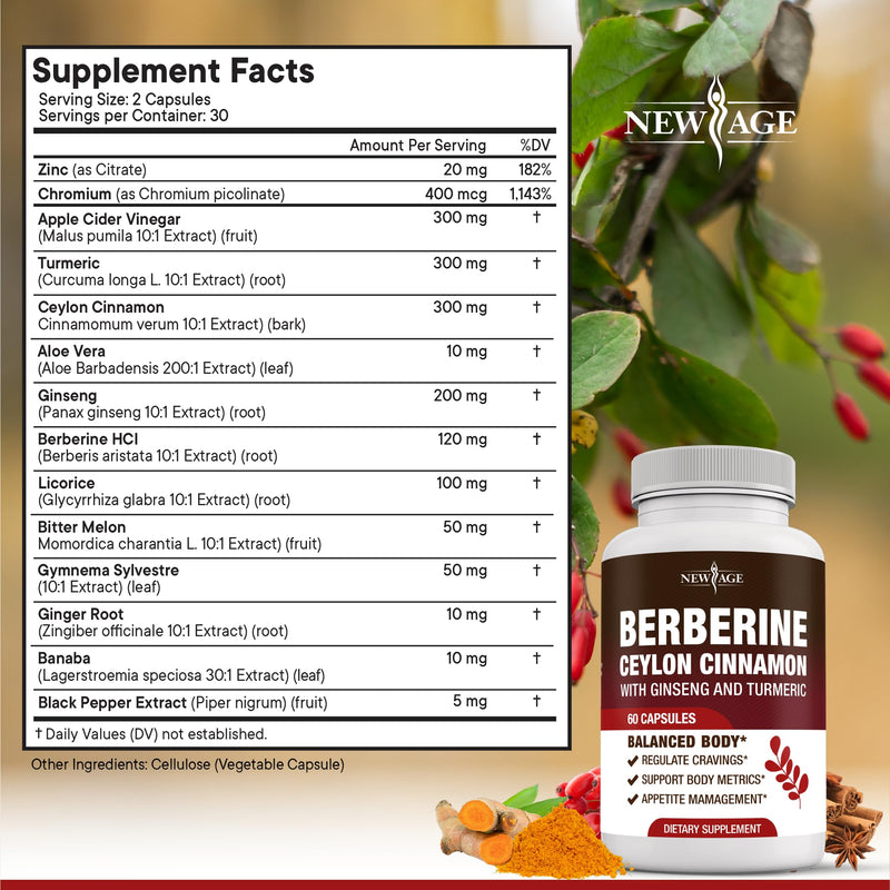 [Australia] - Berberine HCL Plus Ceylon Cinnamon Turmeric Licorice Extract, Gymnema Sylvestre, Apple Cider Vinegar, Berberine HCI Root Supplements Pills - 180 Count 