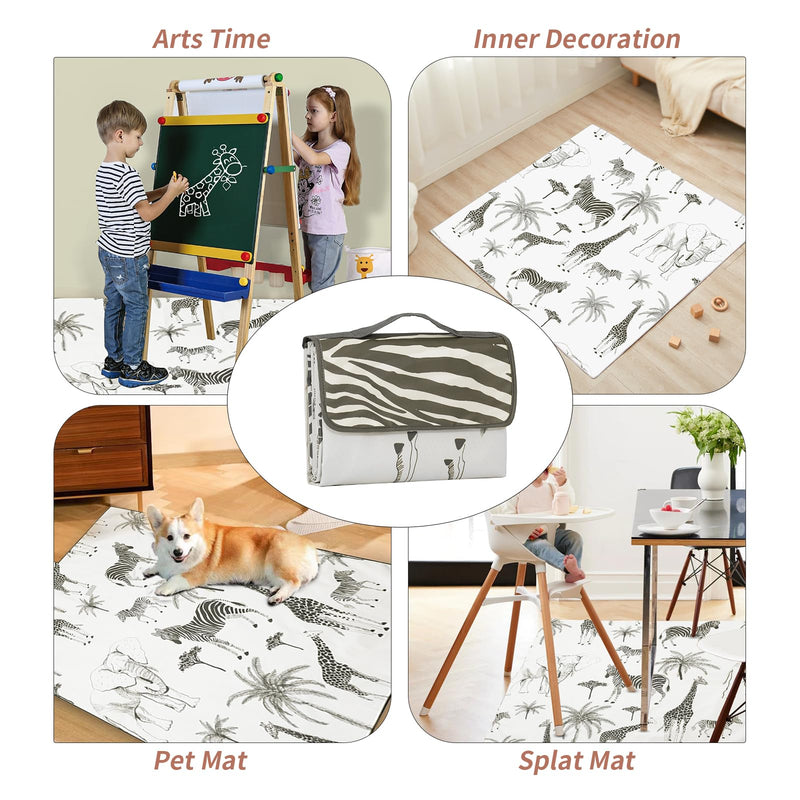 [Australia] - Insular Baby Splat Mat for Under High Chair/Arts/Crafts, Anti Slip and Waterproof Splash Mat for Floor, Portable Picnic Mat, 51x51 Inch, Safari 