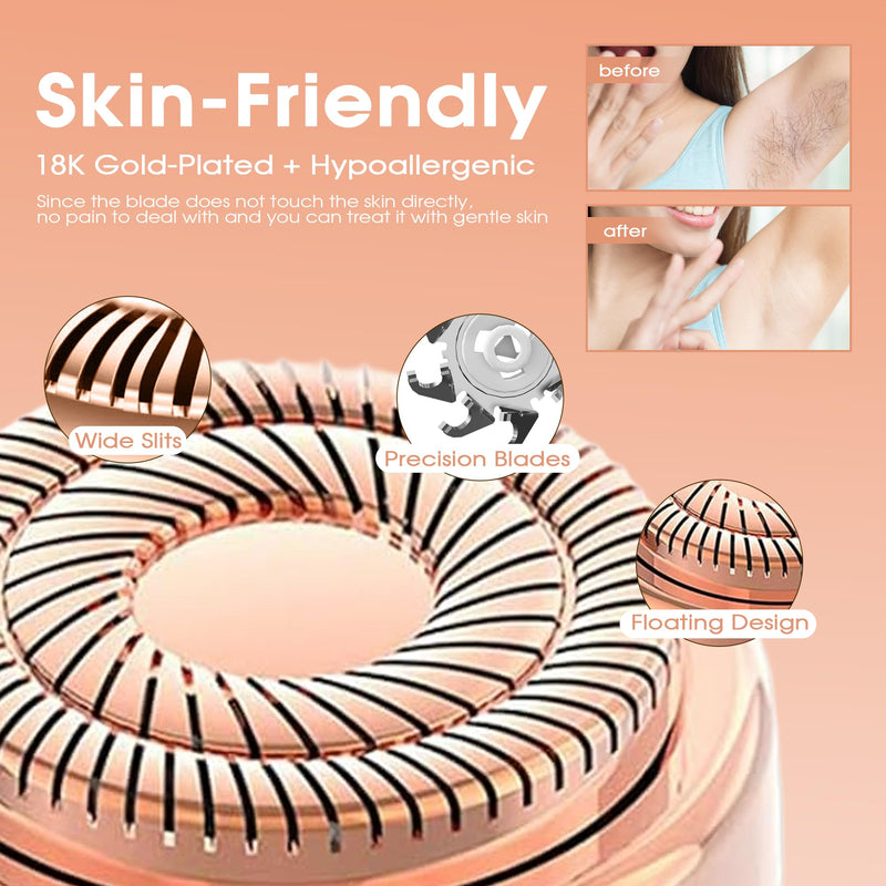 Gurelax Replacement Heads for Finishing Touch Flawless Gen2, Replacement Blades for Facial Hair Remover Device for Women, 18k Gold Replacement Heads with Flannel Bag Gen2-rose Gold-1