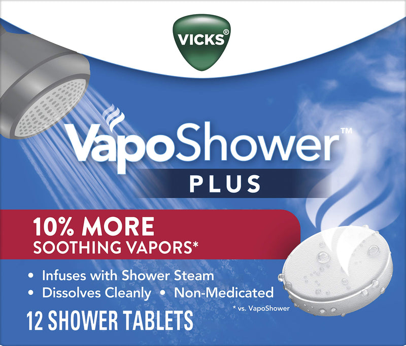 Vicks, VapoShower Plus, Shower Steamers, Eucalyptus Shower Steamer & Menthol Scent, Clean Dissolving Vapor Shower Tablets, Aromatherapy Shower Steamer & Shower Bombs, 12 count VapoShower Plus 12ct